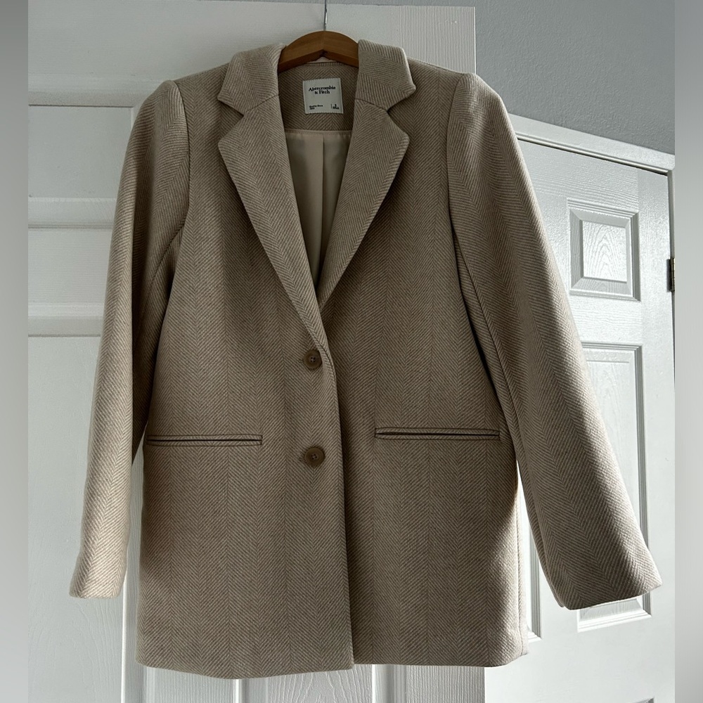 NWOT Abercrombie & Fitch Wool Blend Blazer Coat, Brown Herringbone